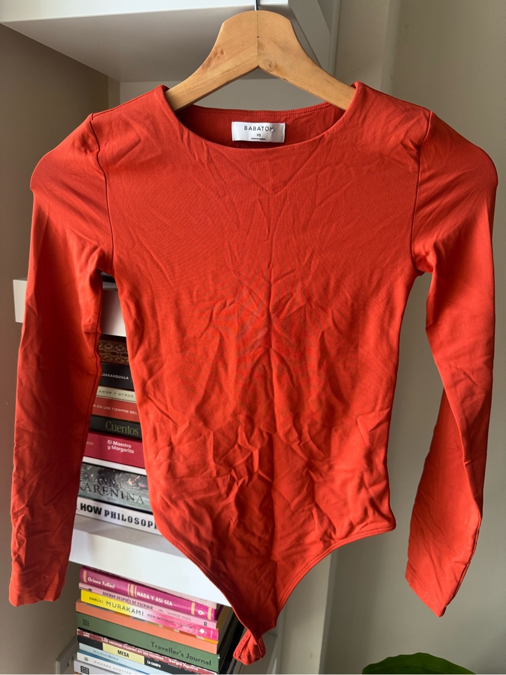 Babaton Long-Sleeve Orange-Red Bodysuit NEW without tags